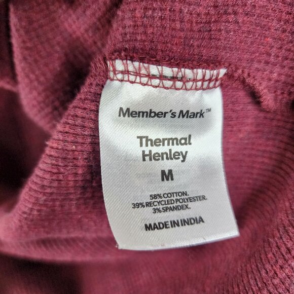 Mens Burgundy Members Mark Thermal Henley Shirt Long Sleeve Size M - Picture 7 of 11